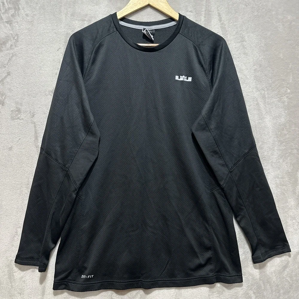 Nike Dri Fit Lebron James Shirt LBJ Logo Long sleeve Base Layer Black Men's L